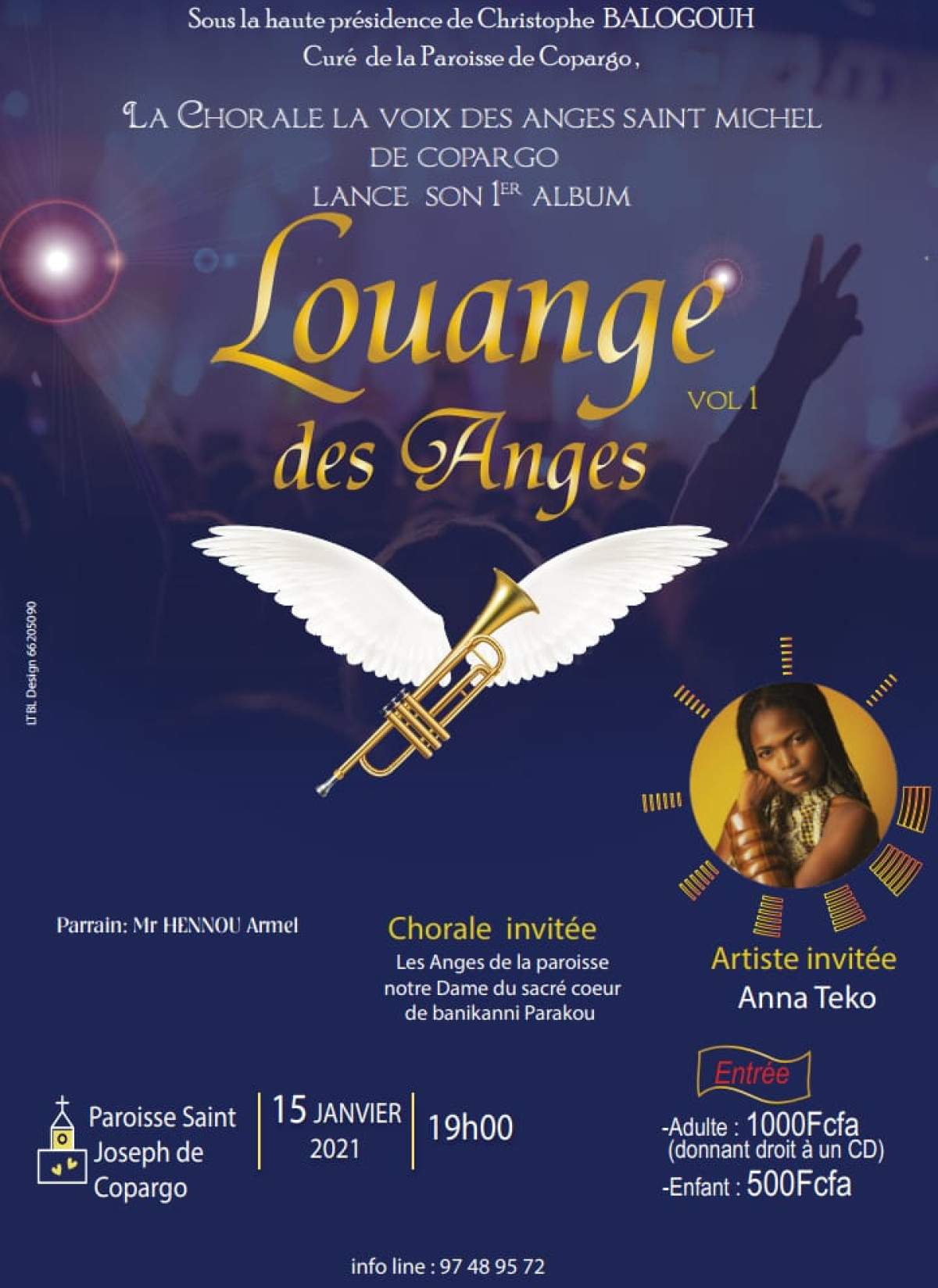 LANCEMENT DE L&rsquo;ALBUM DE LA CHORALE LA VOIX DES ANGES SAINT MICHEL DE COPARGO : Anna Téko, artiste invitée . Armel Hennou parrain de l&rsquo;événement