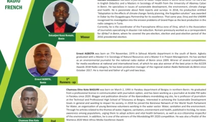 AFRICAN CLIMATE CHANGE AND ENVIRONMENT REPORTING AWARDS 2020 : Trois journalistes béninois récompensés dans la catégorie radio française