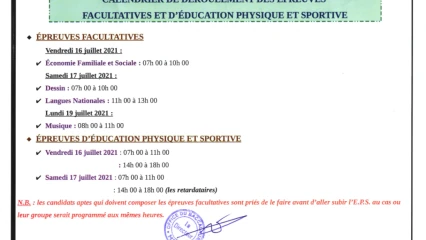 BACCALAURÉAT : Le programme du déroulement des épreuves facultatives et d’Eps