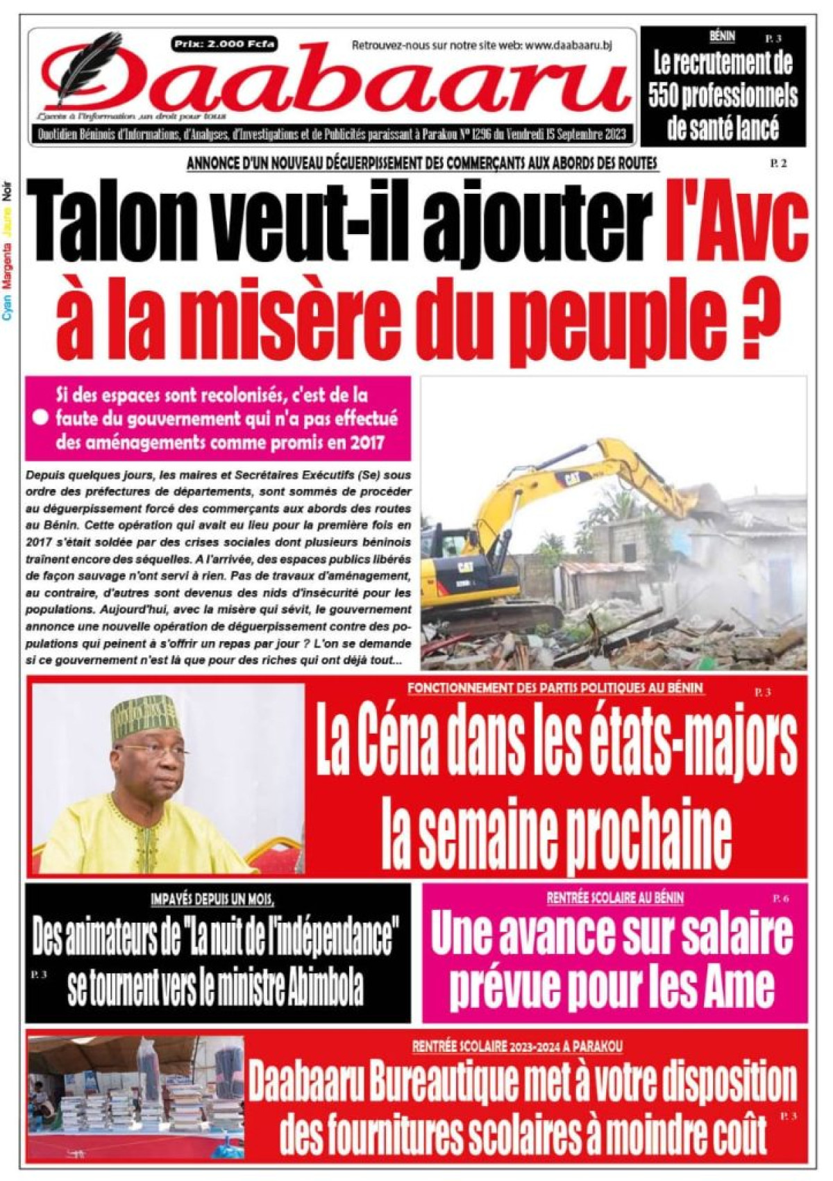 UNE DU VENDREDI 15 SEPTEMBRE 2023