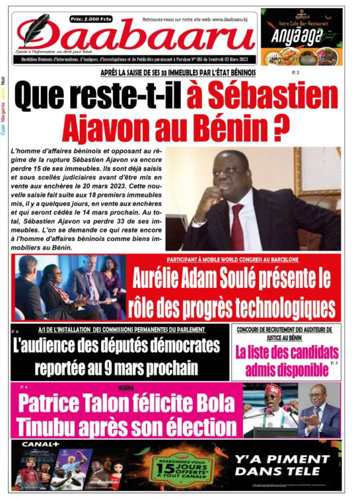 UNE DU VENDREDI 3 MARS 2023