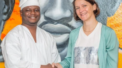 SÉANCE D&rsquo;ÉCHANGES ENTRE L&rsquo;UNAMEL-BENIN ET LA FONDATION FRIEDRICH EBERT STIFTUNG : Barnabas Orou Kouman et Iris Nothofer se donnent la main 