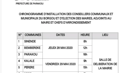 BÉNIN :  Chronogramme de l’élection des maires dans le Borgou
