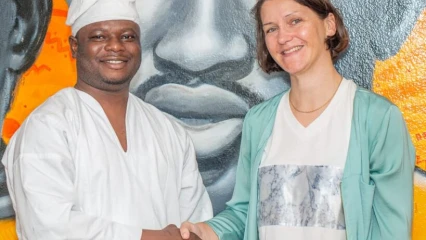SÉANCE D&rsquo;ÉCHANGES ENTRE L&rsquo;UNAMEL-BENIN ET LA FONDATION FRIEDRICH EBERT STIFTUNG : Barnabas Orou Kouman et Iris Nothofer se donnent la main 