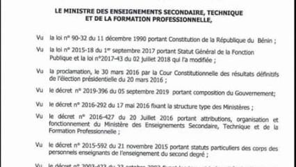 ENSEIGNEMENT SECONDAIRE AU BÉNIN  Plusieurs responsables administratifs et pédagogiques déchargés .La liste complète par département