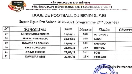 SUPER LIGUE PRO : Voici le programme de la deuxième journée