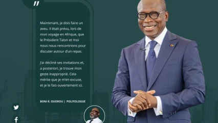 APRES SON MEA-CULPA :  Richard Boni Ouorou présente ses excuses au chef de l’Etat  . Il aborde également la rencontre Talon-Yayi