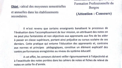 ATTRIBUTION DES NOTES FANTAISISTES AUX ELEVES EN FIN D&rsquo;ANNEE DANS LE BORGOU : Hadir Biga met en garde les censeurs et enseignants indélicats