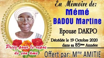 NÉCROLOGIE : Mémé Martine Badou épouse Dakpo conduite à sa dernière demeure samedi dernier