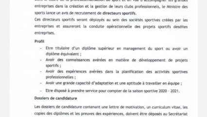 BENIN/SPORT : Recrutement des directeurs sportifs au profit des sociétés sportives