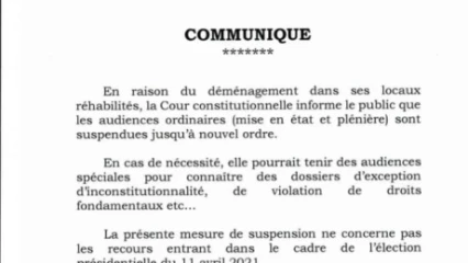 COUR CONSTITUTIONNELLE : Les audiences ordinaires suspendues