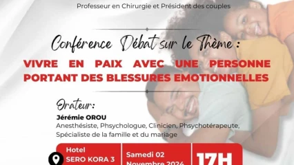 « VIVRE EN PAIX AVEC UNE PERSONNE PORTANT DES BLESSURES ÉMOTIONNELLES » :  « Secret des couples heureux » organise une conférence le 2 novembre à Parakou   . C’est sous le haut parrainage du professeur Eli Tamou 