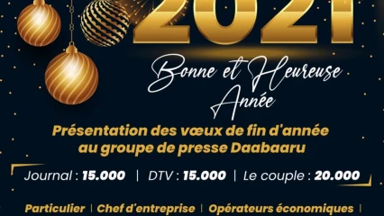 PROMOTION DE FIN D&rsquo;ANNÉE AU GROUPE DE PRESSE DAABAARU : Présentez vos vœux à travers le journal Daabaaru et la télévision numérique Daabaaru TV avec 15.000f seulement