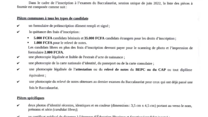BENIN/BACCALAUREAT 2022 : Le registre d’inscription ouvert