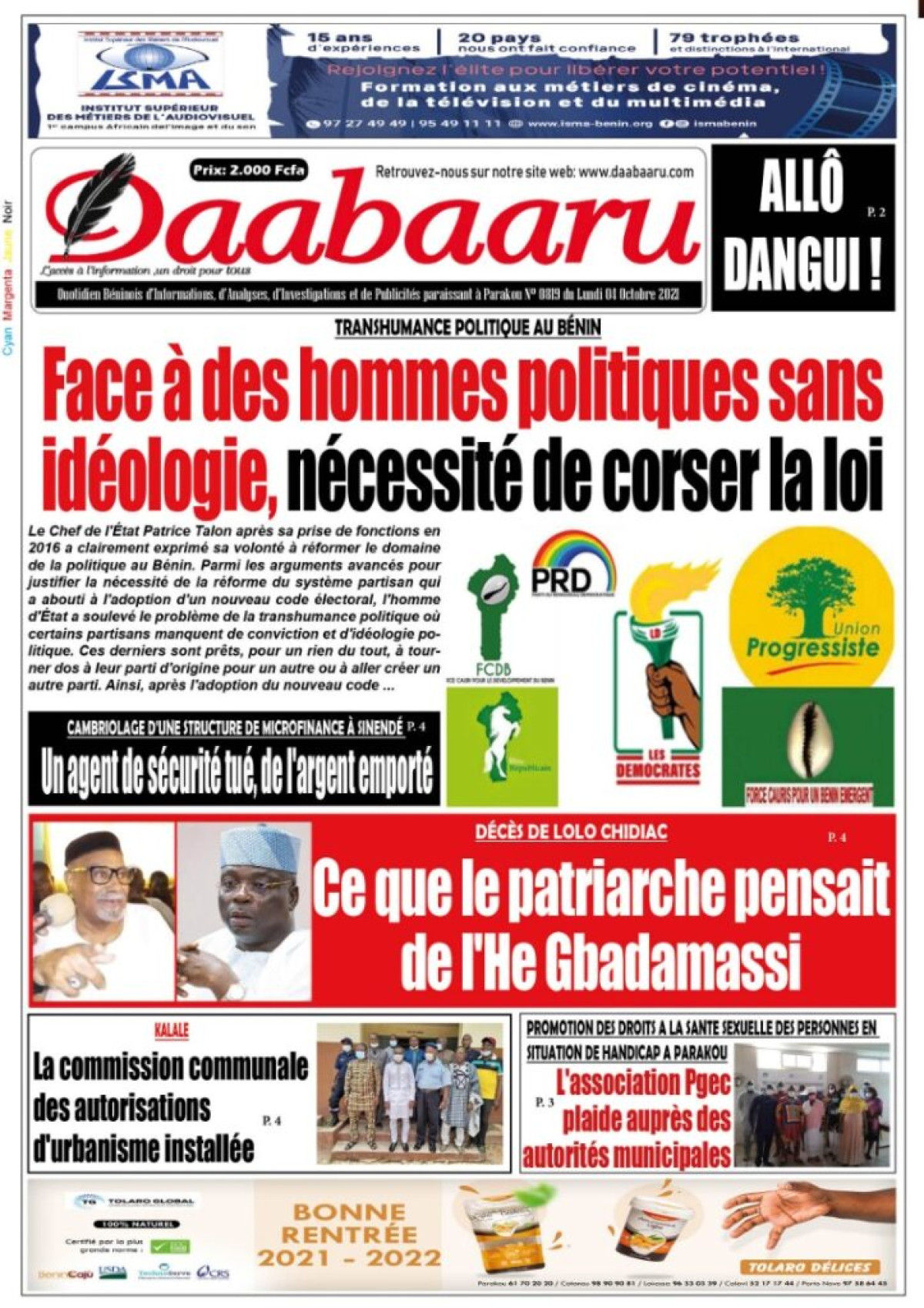 Parution du lundi 04 octobre 2021