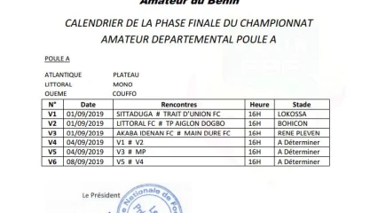 LIGUE NATIONALE DE FOOTBALL AMATEUR : Le calendrier de la phase finale