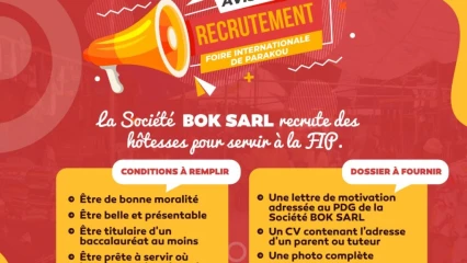 DANS LE CADRE DE LA FOIRE INTERNATIONALE DE PARAKOU :   La société Bok Sarl recrute des hôtesses
