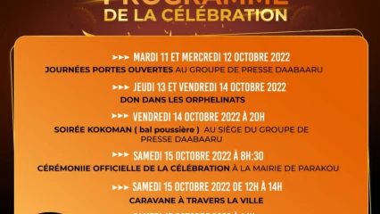 AN 5 DU GROUPE DE PRESSE DAABAARU À PARAKOU : La semaine de l’apothéose . L’intégralité du calendrier de la célébration