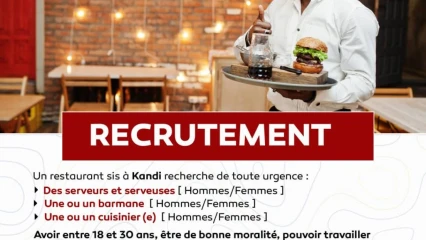 ALIBORI : Un restaurant à Kandi recrute des employés