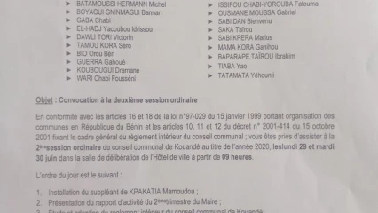 COMMUNE DE KOUANDÉ :  Les conseillers communaux en session le 29 juin prochain