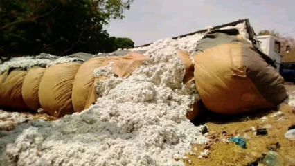 ACCIDENT DE CIRCULATION A BEMBEREKE : Un camion renversé avec plusieurs tonnes de coton