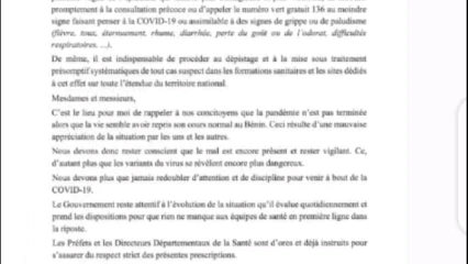 RECRUDESCENCE DES CAS DE COVID-19 AU BÉNIN : Le ministre Hounkpatin invite les populations au respect des gestes barrières