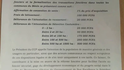 CONSEIL CONSULTATIF FONCIER : Voici les nouveaux tarifs appliqués pour la délivrance des actes fonciers et la formalisation des transactions foncières