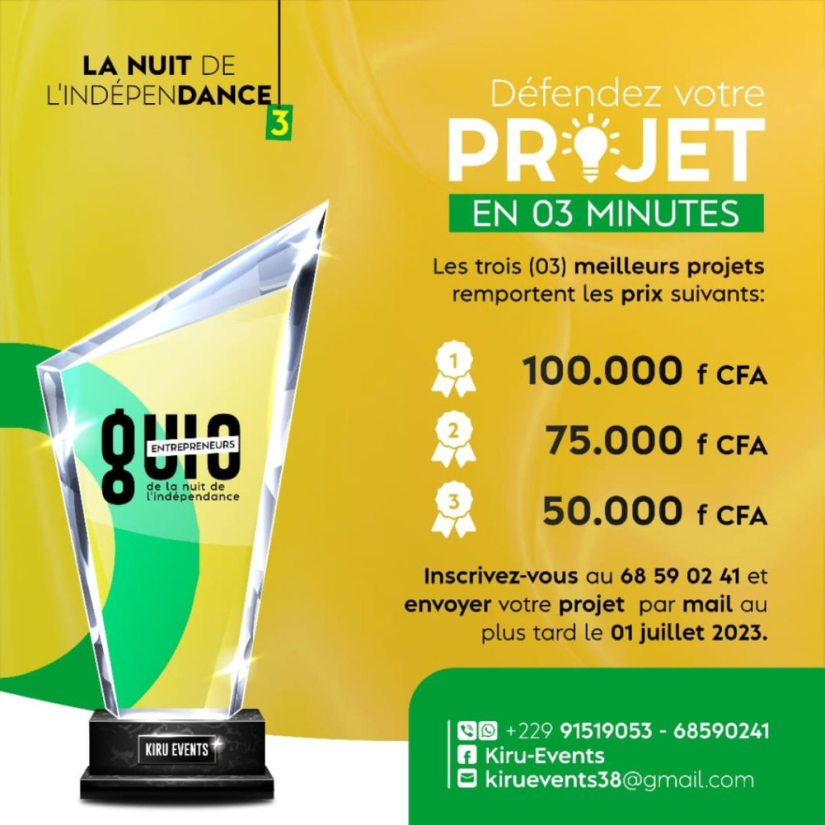 NUIT DE L&rsquo;INDÉPENDANCE 2023 À PARAKOU : Kĩru Events innove avec un concours du meilleur projet