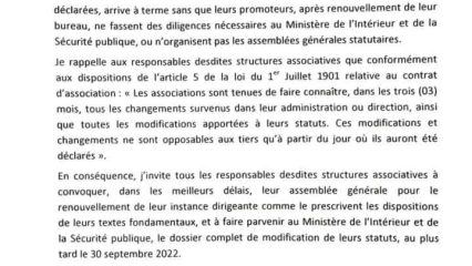 NON RENOUVELLEMENT DE L&rsquo;ORGANE DIRIGEANT DE CERTAINES ASSOCIATIONS : Les responsables des structures concernées invités à se conformer à la loi