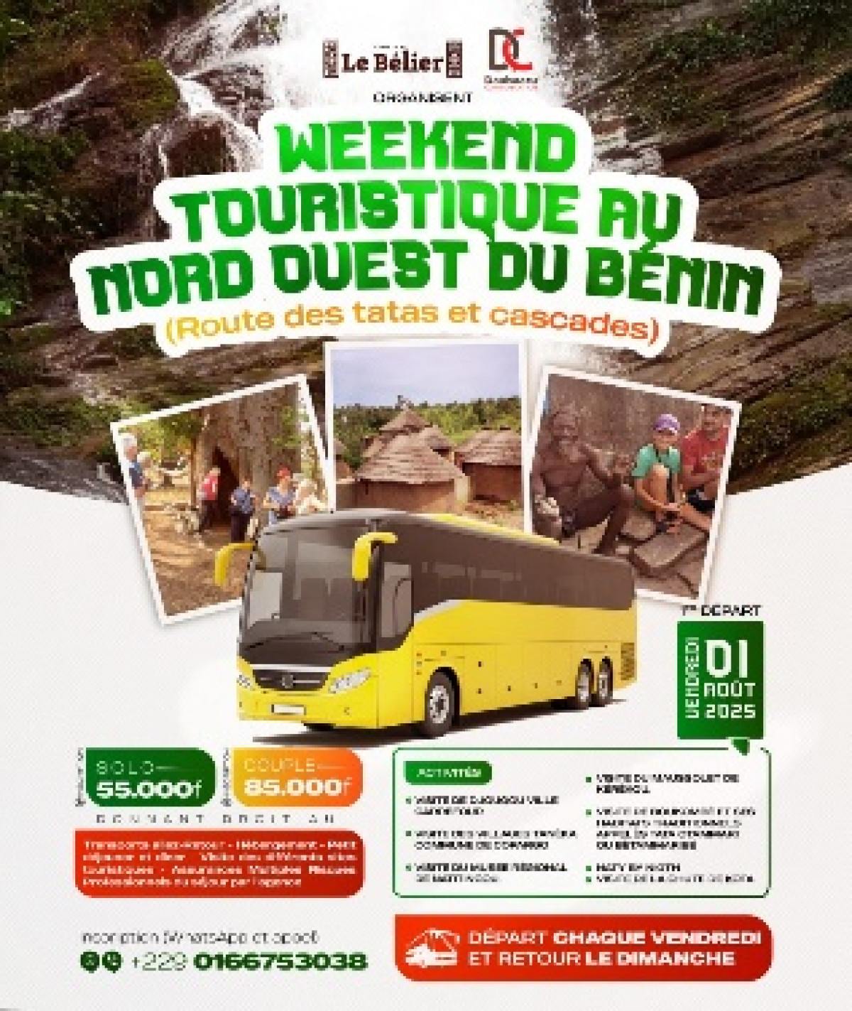 Week-end touristiques organisé par le complexe Le Belier et Daabaaru communication: profitez d’une virée sur la route des tatas pour admirer le plus beau paysage du Bénin