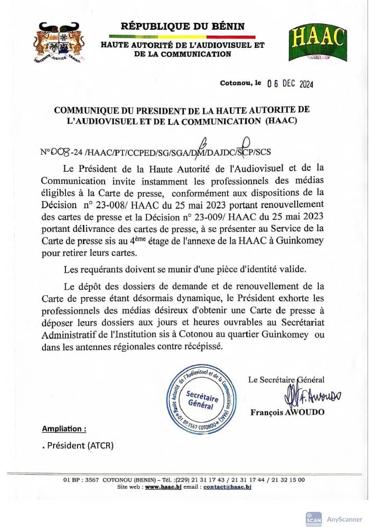Haac: retrait de cartes de presse