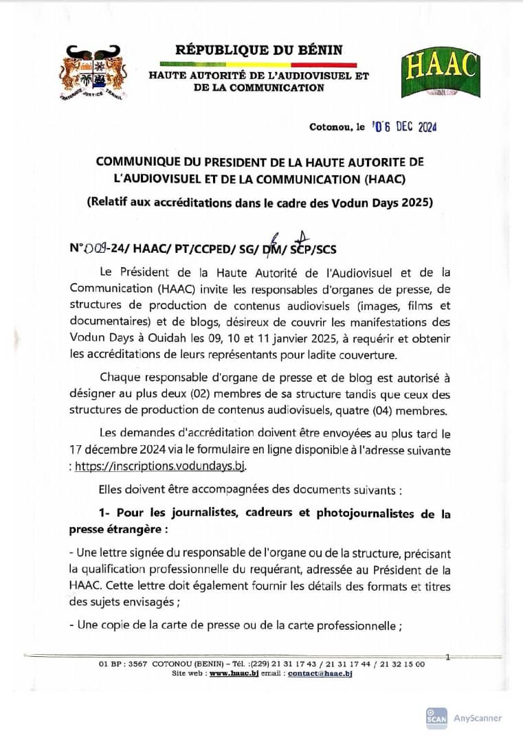 Vodun days 2025: demande des accréditations lancée
