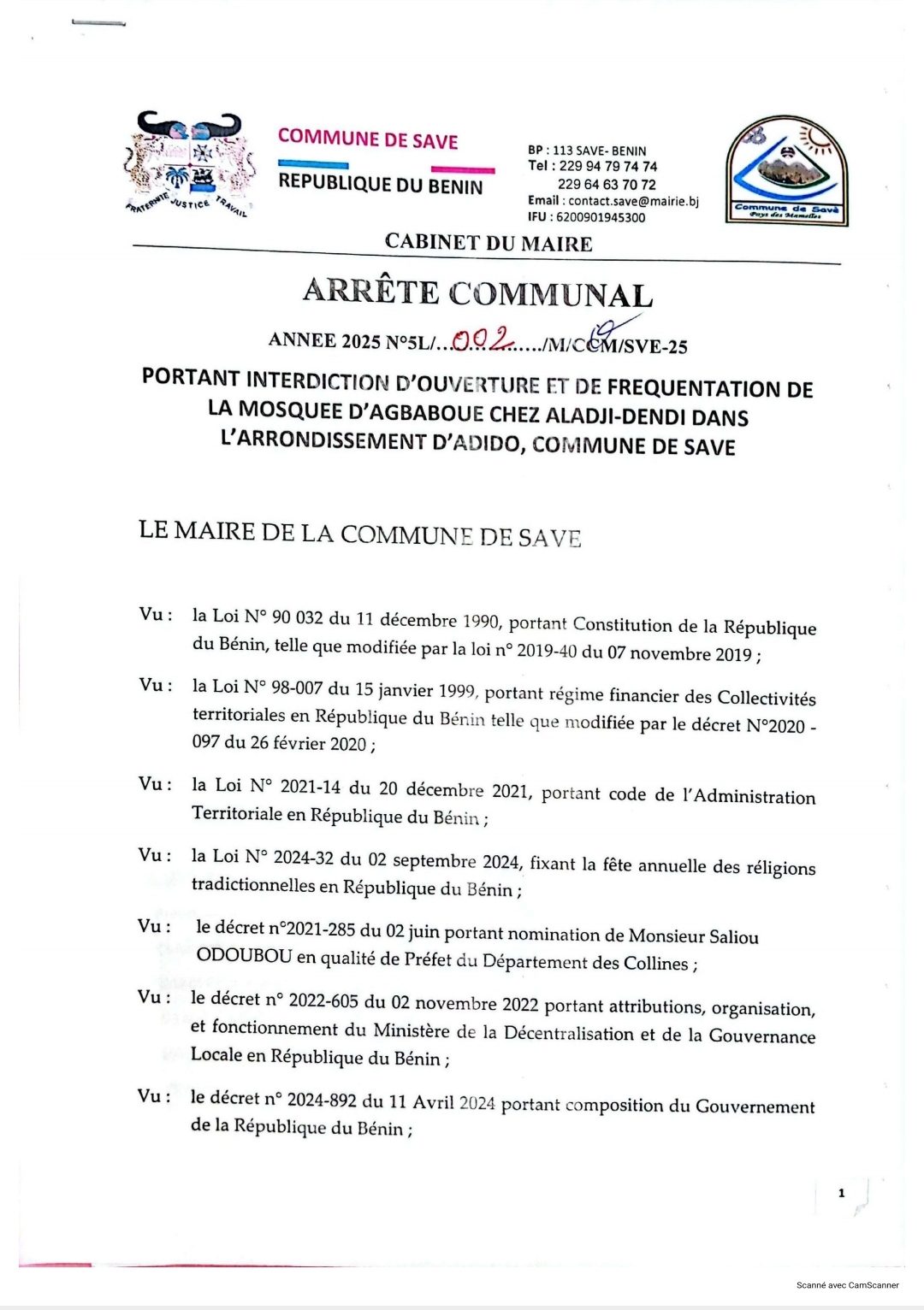 Savè: Dénis Oba Chabi suspend un imam et sa mosquée