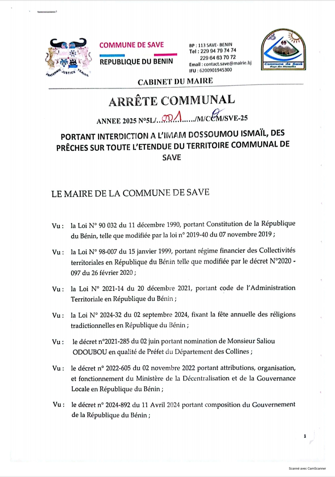 Savè: Dénis Oba Chabi suspend un imam et sa mosquée