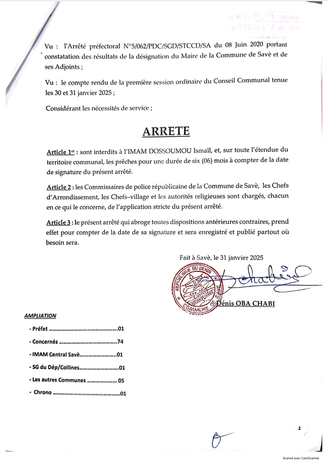 Savè: Dénis Oba Chabi suspend un imam et sa mosquée