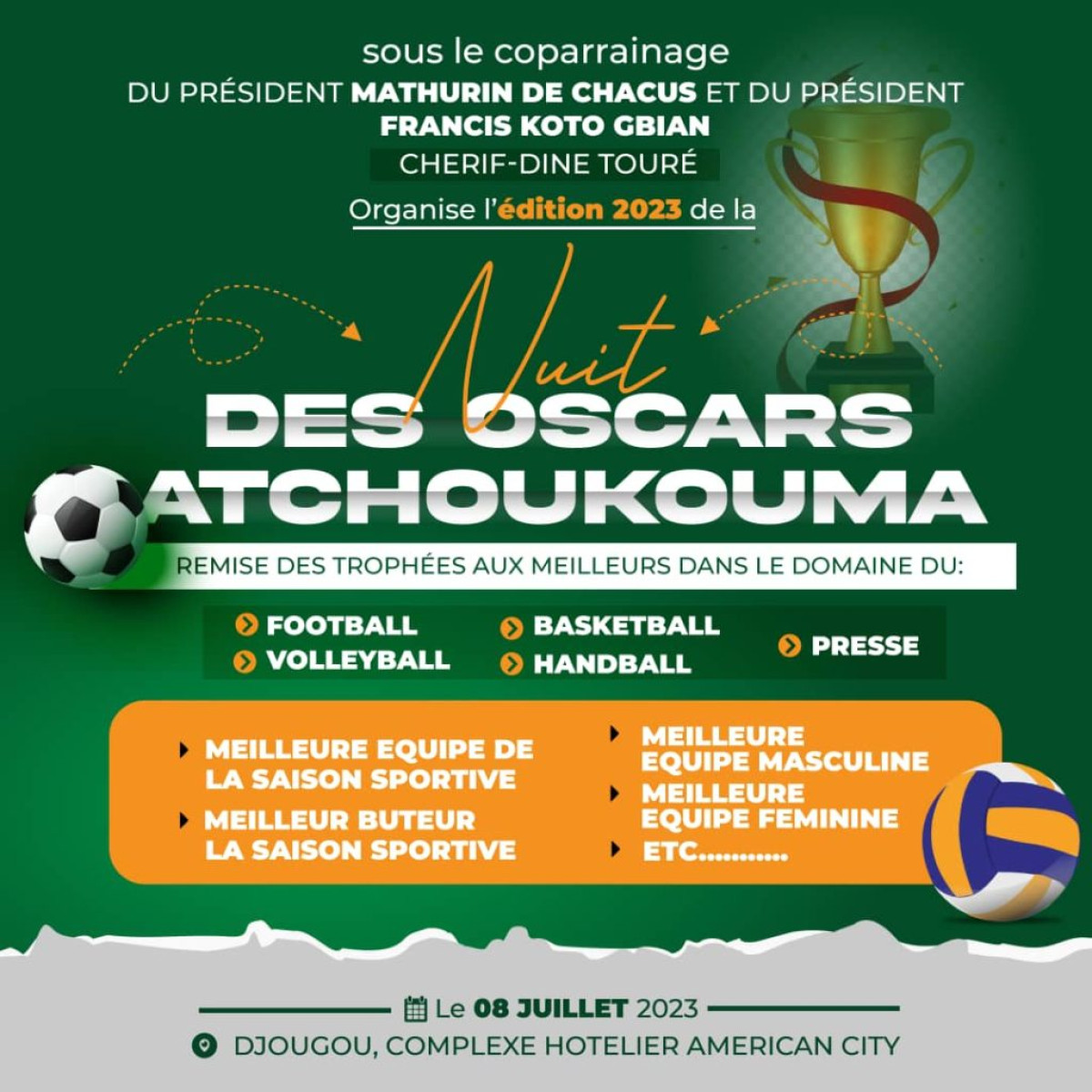 NUIT DES OSCARS ATCHOUKOUMA : C&rsquo;est le samedi 8 juillet prochain à Djougou