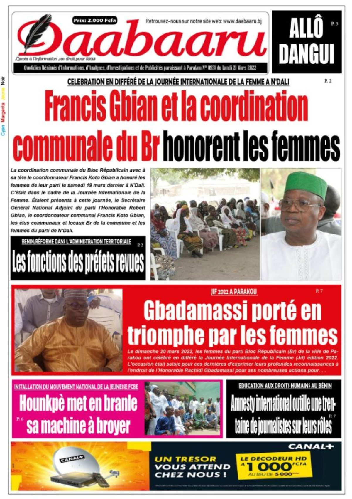 UNE DU LUNDI 21 MARS 2022