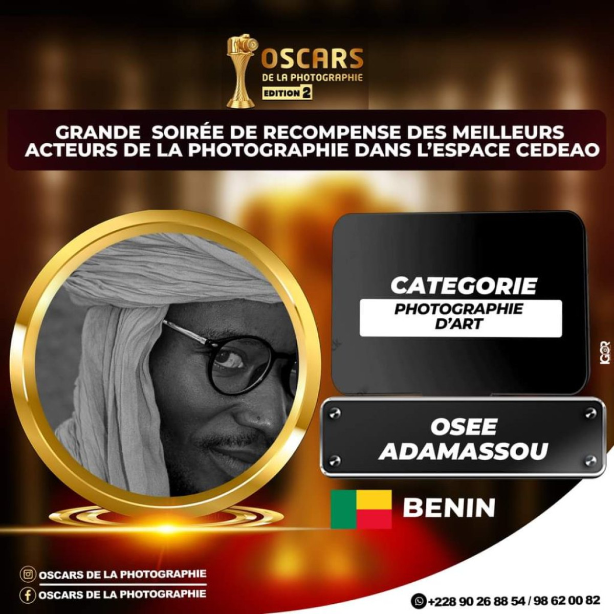 2EME ÉDITION DES OSCARS DE LA PHOTOGRAPHIE : Le béninois Osée Adamassou nominé