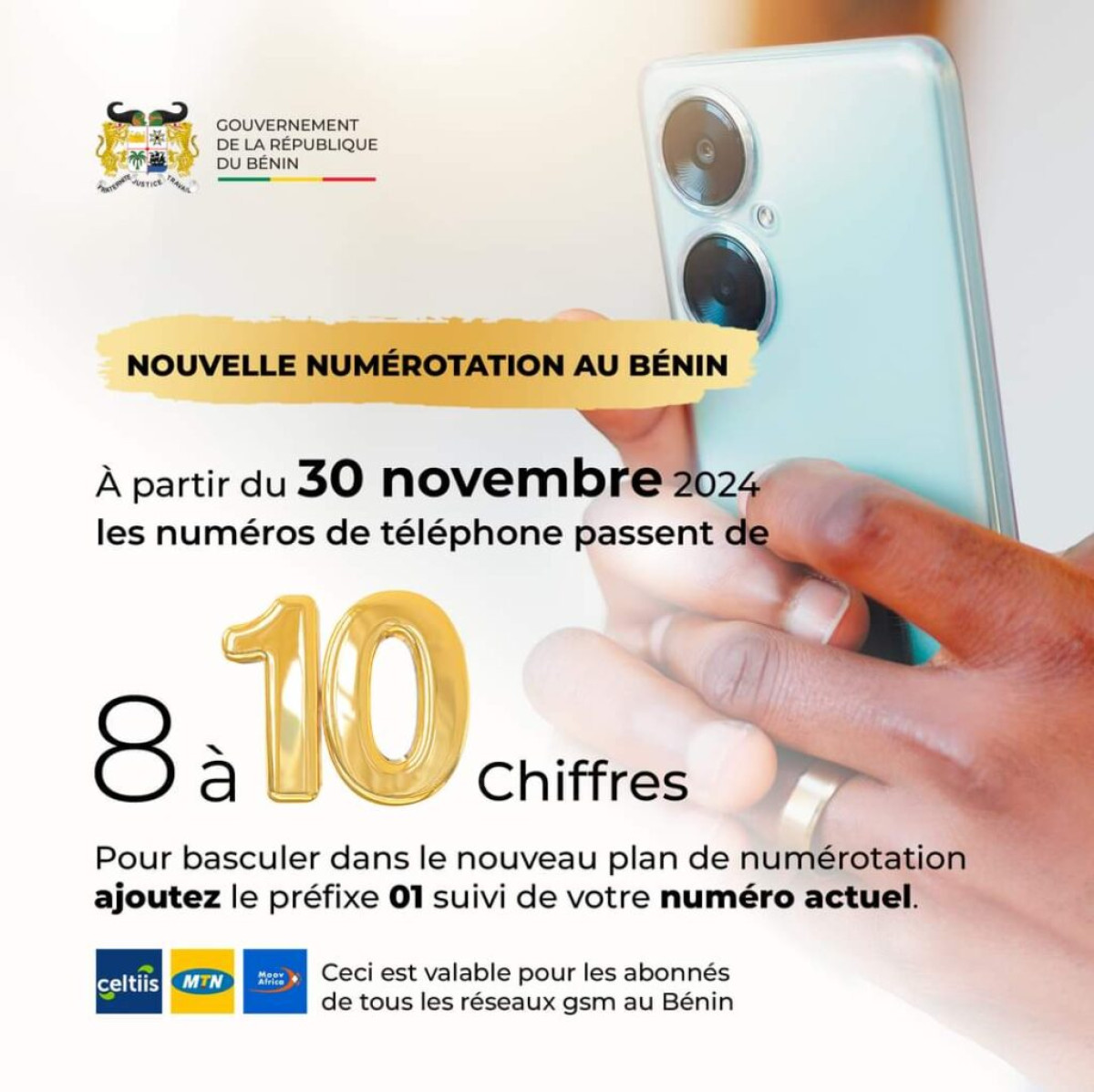 BÉNIN   Les numéros de téléphone passent à 10 chiffres le 30 novembre 