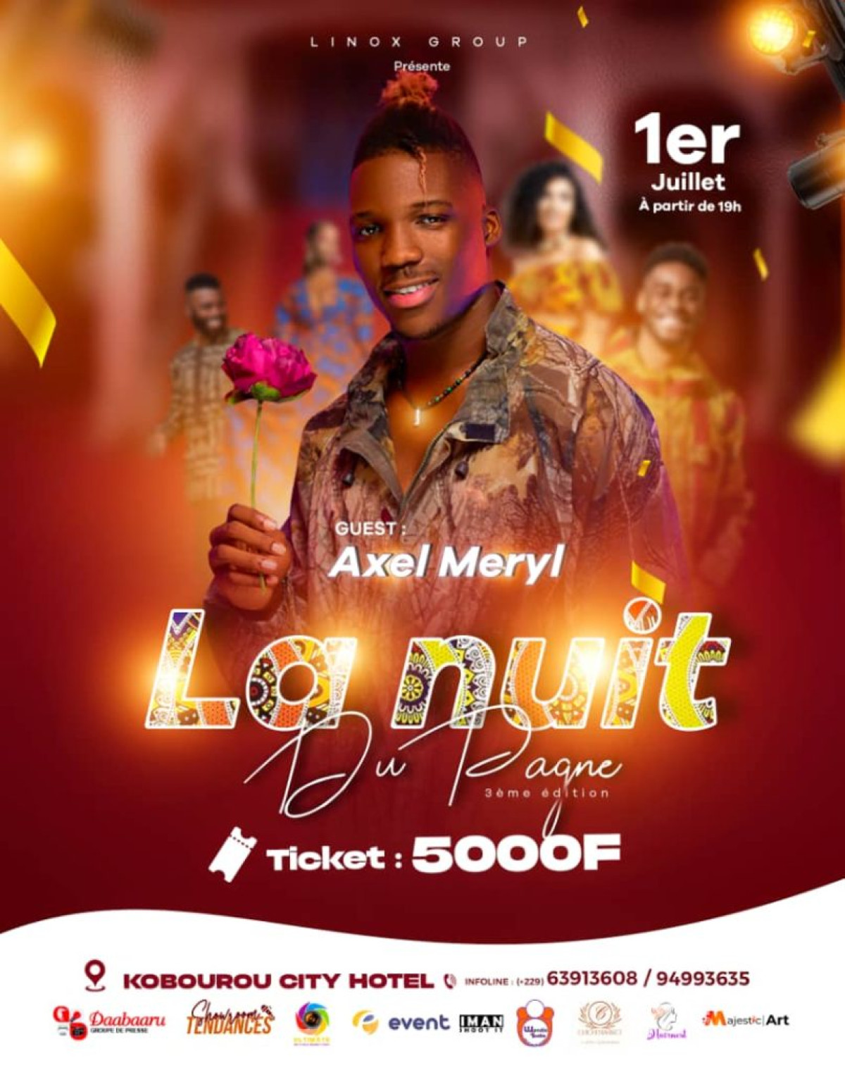 NUIT DU PAGNE À PARAKOU : Linox Group et Axel Meryl vous donnent rendez-vous le 1er juillet