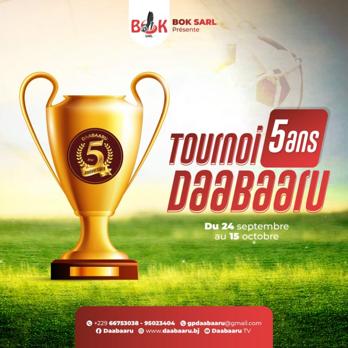 TOURNOI AN 5 DAABAARU : La compétition démarre le 24 septembre prochain . Quatre équipes vont croiser les crampons