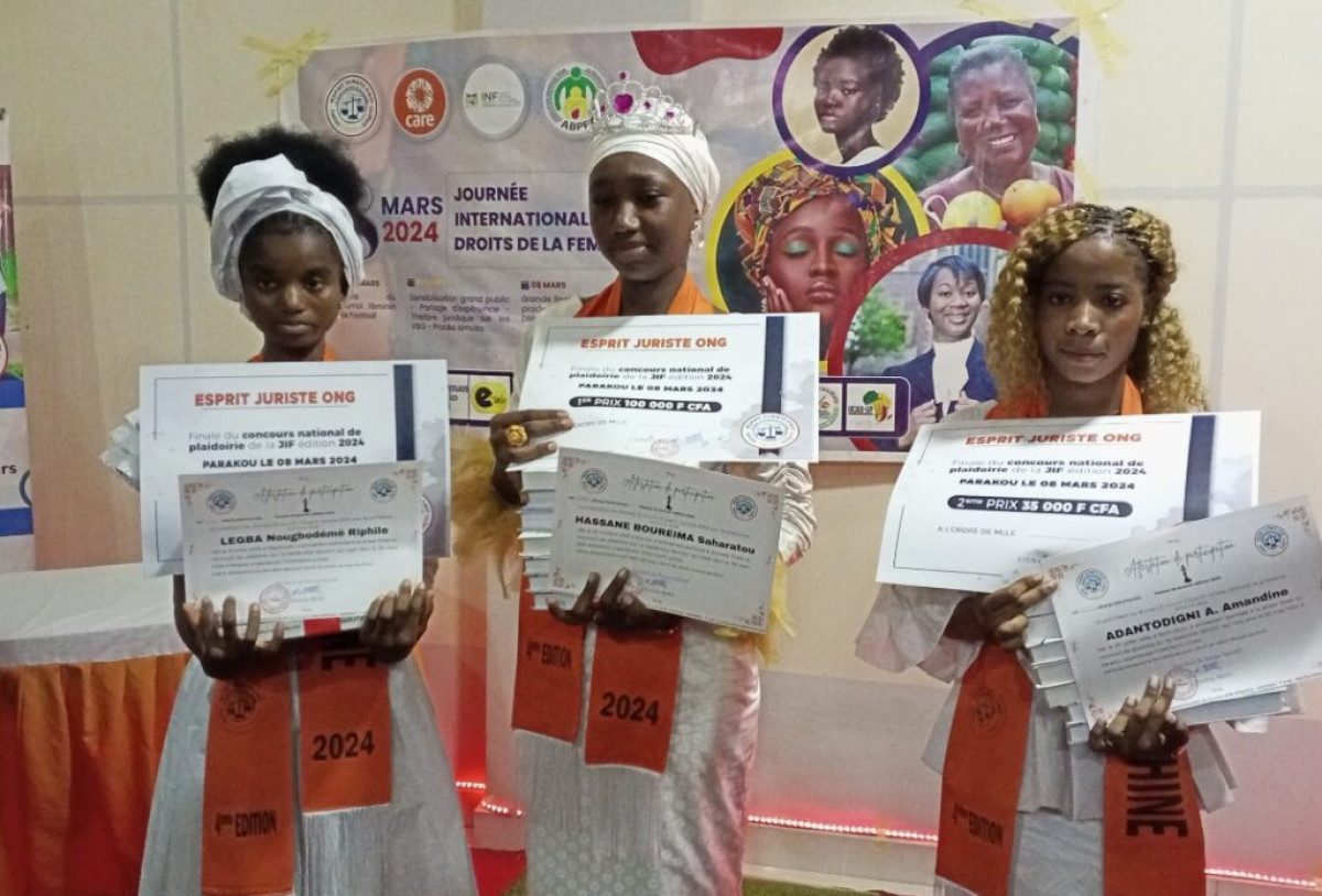 CONCOURS NATIONAL DE PLAIDOIRIE DE LA JIF 2024 À PARAKOU  : Esprit Juriste Ong distingue les meilleures candidates   . Saharatou Hassane Boureïma sacrée Miss défense des droits de femmes 