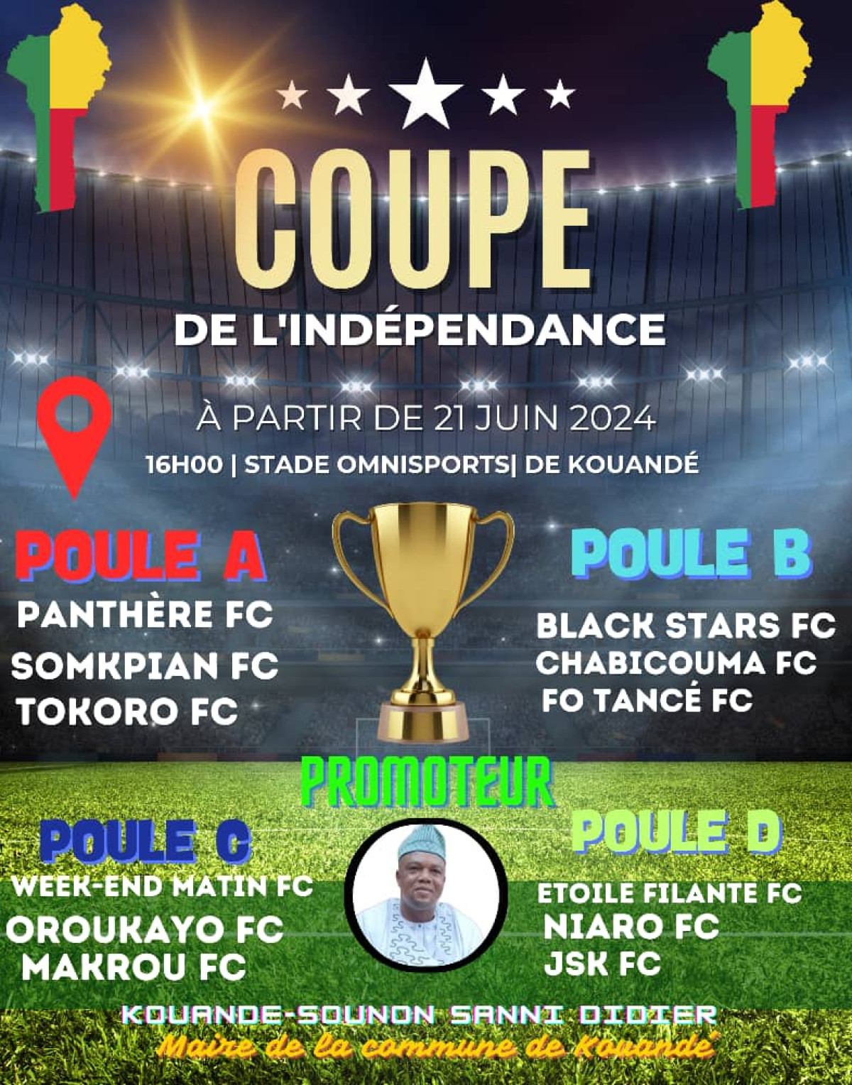 KOUANDÉ/SOUS LE HAUT PARRAINAGE DU MAIRE DIDIER KOUANDE-SOUNON : La coupe de l&rsquo;indépendance lancée le 21 juin prochain