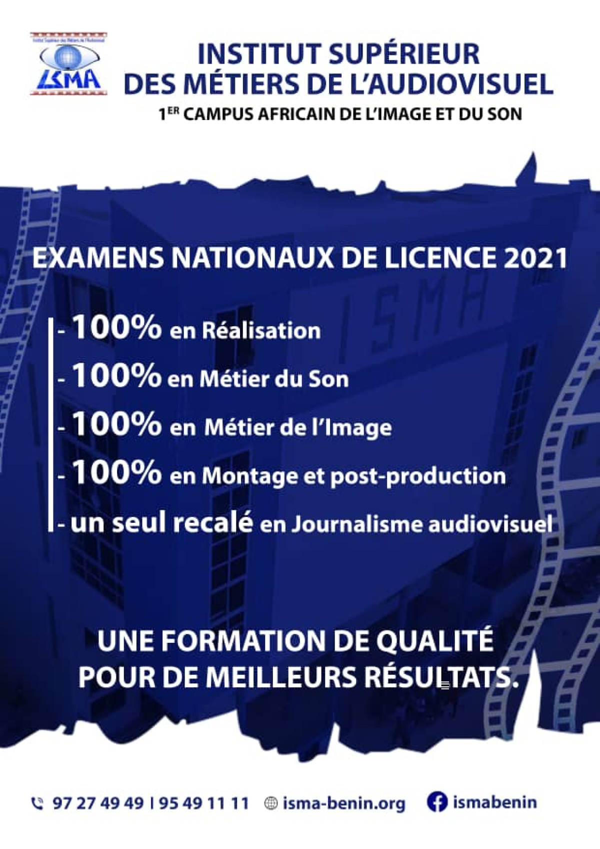BENIN/EXAMENS NATIONAUX DE LICENCE 2021 :  L&rsquo;Isma confirme sa marque d&rsquo;excellence  . 100% de réussite enregistré dans toutes les filières
