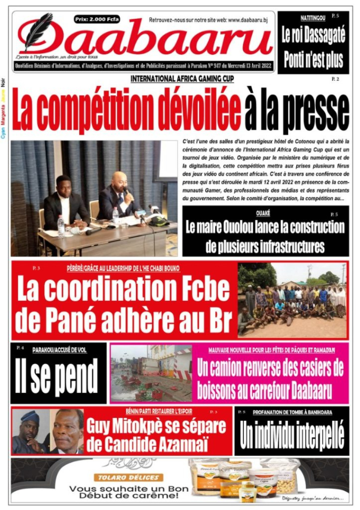 UNE DU MERCREDI 13 AVRIL 2022