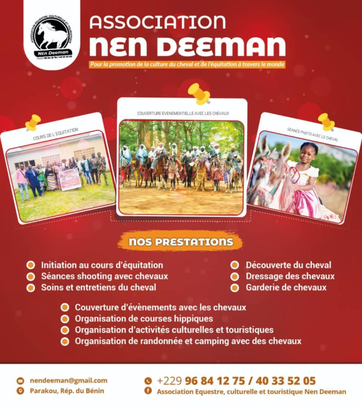 PROMOTION DE LA CULTURE DU CHEVAL ET DE L&rsquo;ÉQUITATION AU BÉNIN :  Voici ce que propose l&rsquo;association Nen Deeman