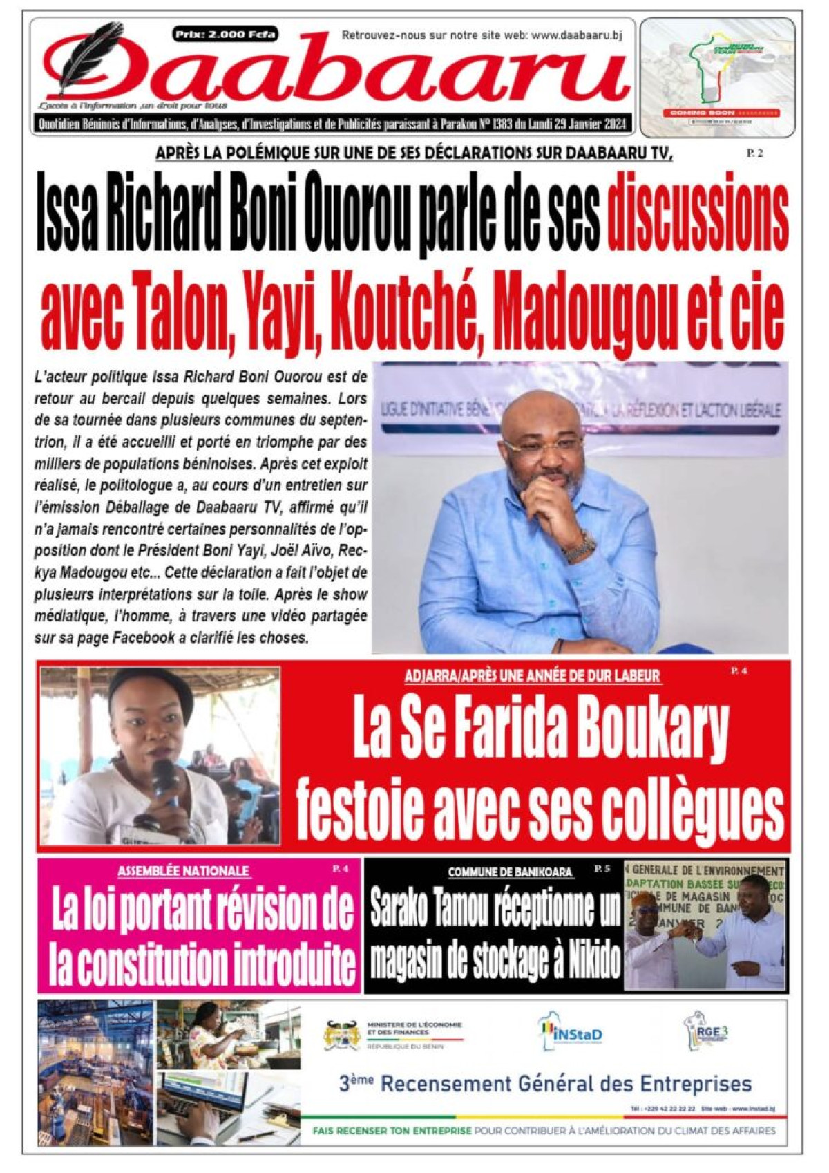 Parution du lundi 29 janvier 2024