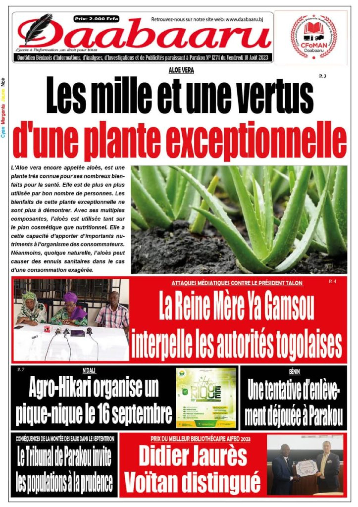 UNE DU VENDREDI 18 AOÛT 2023