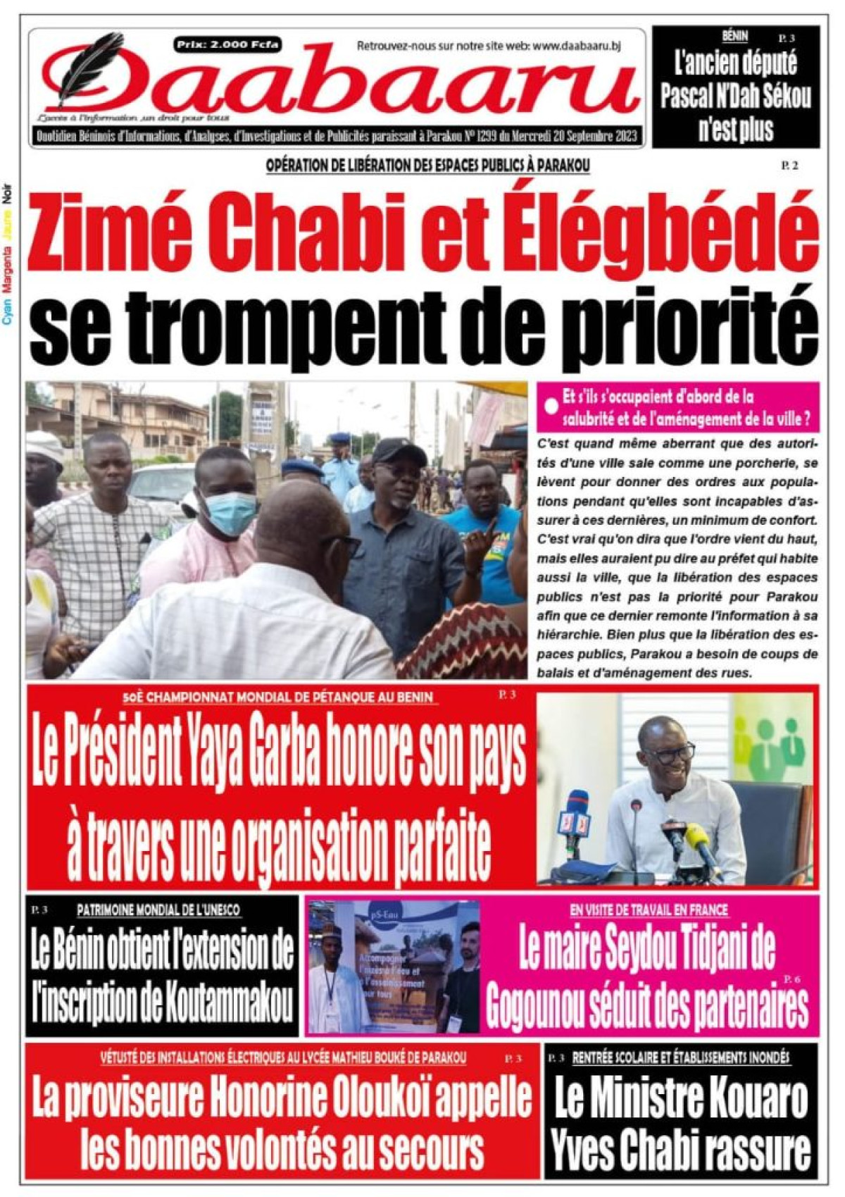 UNE DU MERCREDI 20 SEPTEMBRE 2023