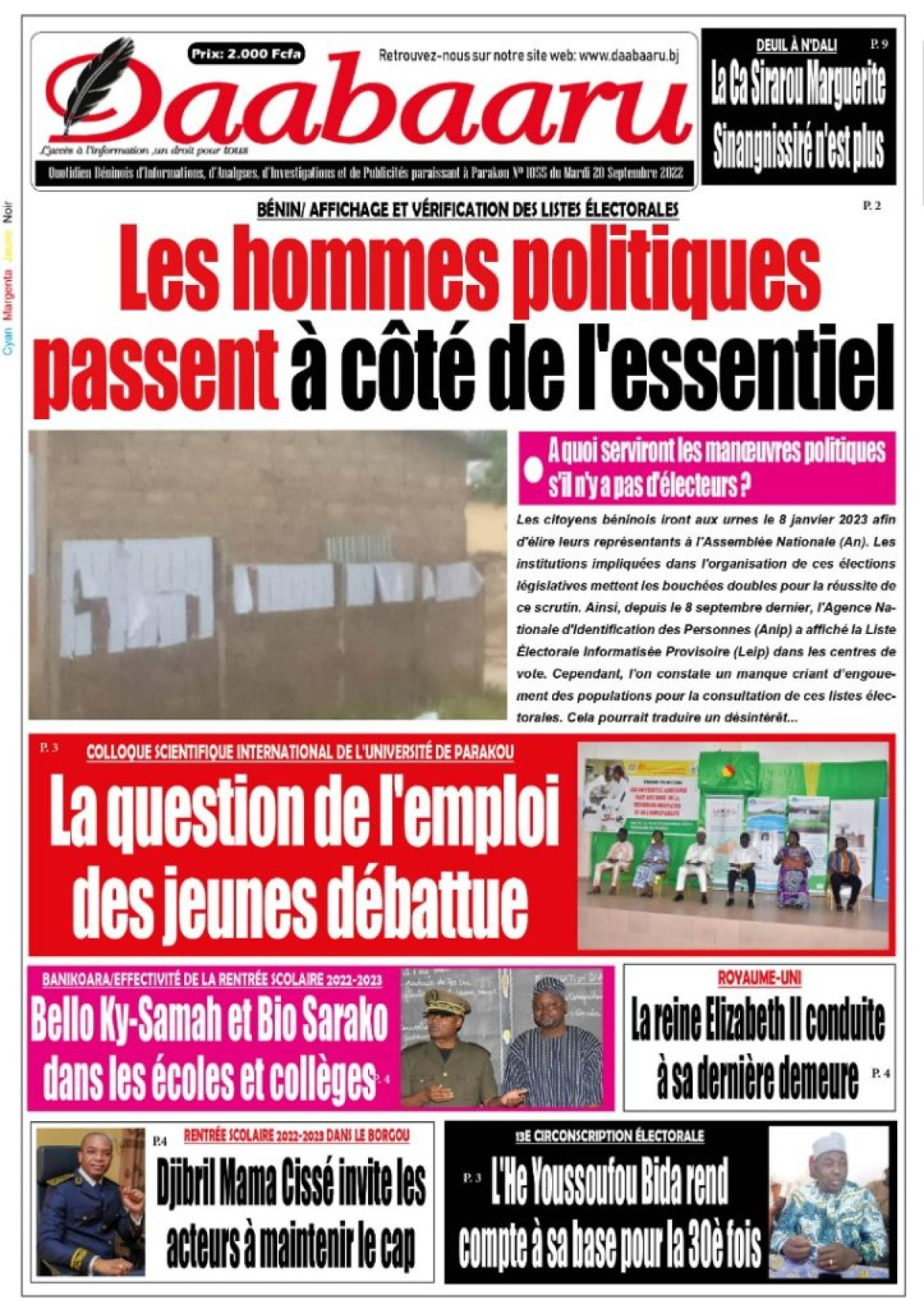 UNE DU MARDI 20 SEPTEMBRE 2022